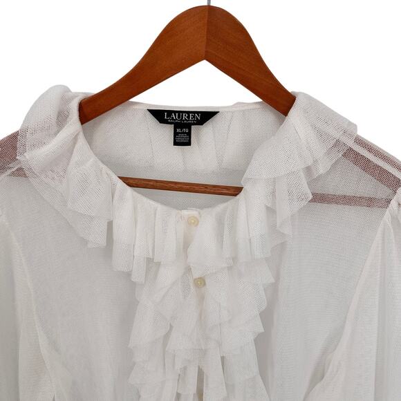 LAUREN RALPH LAUREN White Ruffle Trim Tulle Cardigan // XL - Picture 5 of 12